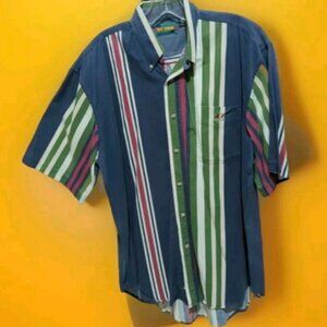 Men's Vtg Ivy Crew Striped Color-Block Short-Sleeve Button-Down Shirt - L